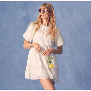 Anthropologie Forever That Girl Puff-Sleeve Lace Babydoll Mini Dress Size XS NWT